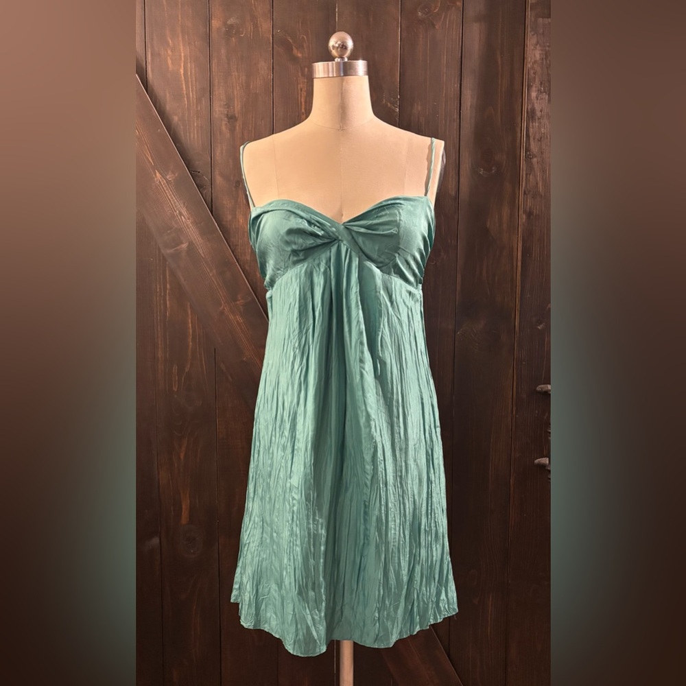 Anne Taylor Teal Silk Textured Empire Dress